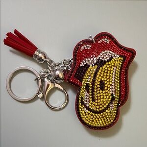 Rhinestone Tongue Keychain with Red Tassel